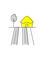 A yellow house is creatively integrated into a mechanical gear design, symbolizing the concept of mechanization.