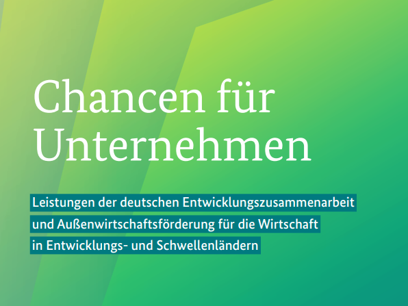 Grüner Hintergrund mit Text zu wirtschaftlichen Chancen für Unternehmen durch deutsche Entwicklungszusammenarbeit.