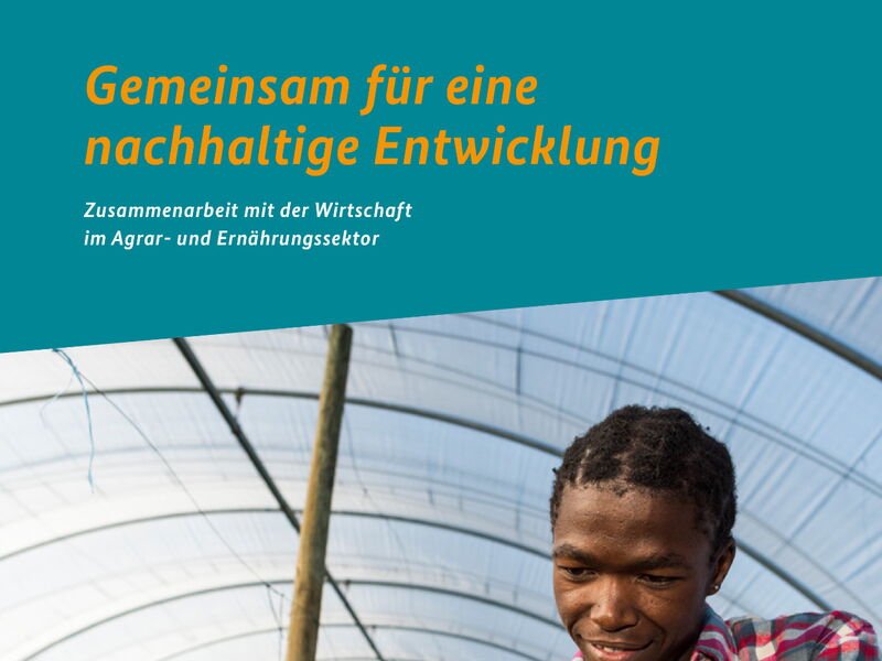 Ein Mann in einem Gewächshaus nutzt ein Tablet zur Förderung nachhaltiger Entwicklung im Agrarsektor.