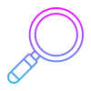A gradient-outlined magnifying glass symbolizes research and exploration.