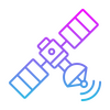 A colorful gradient icon depicts a satellite with solar panels and a dish antenna emitting signals.