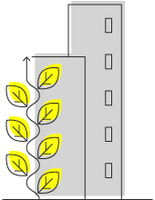 Six yellow leaves form a vertical pattern, symbolizing innovative solutions for climate change.